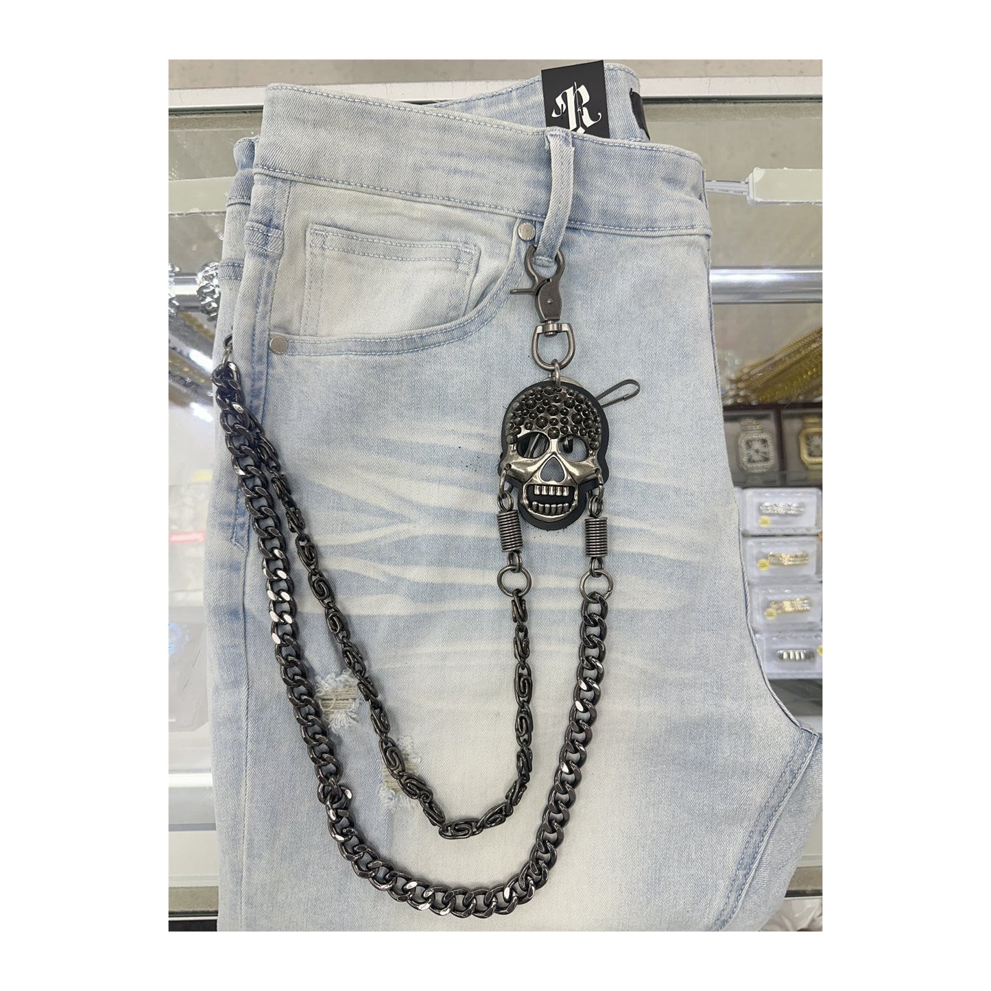 unbranded pants chain gunmetal spikedskull