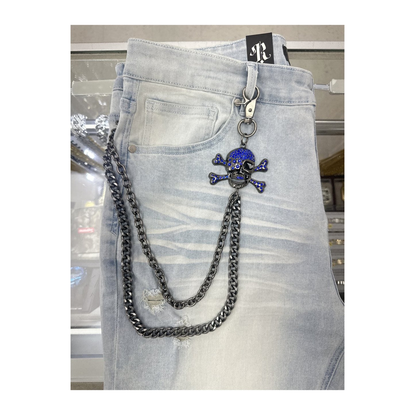 unbranded pants chain gunmetal blueskullbones