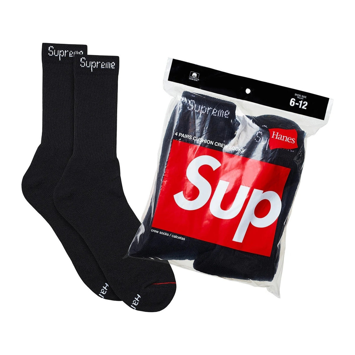 Supreme x Hanes Crew Socks — Black, 4-pack