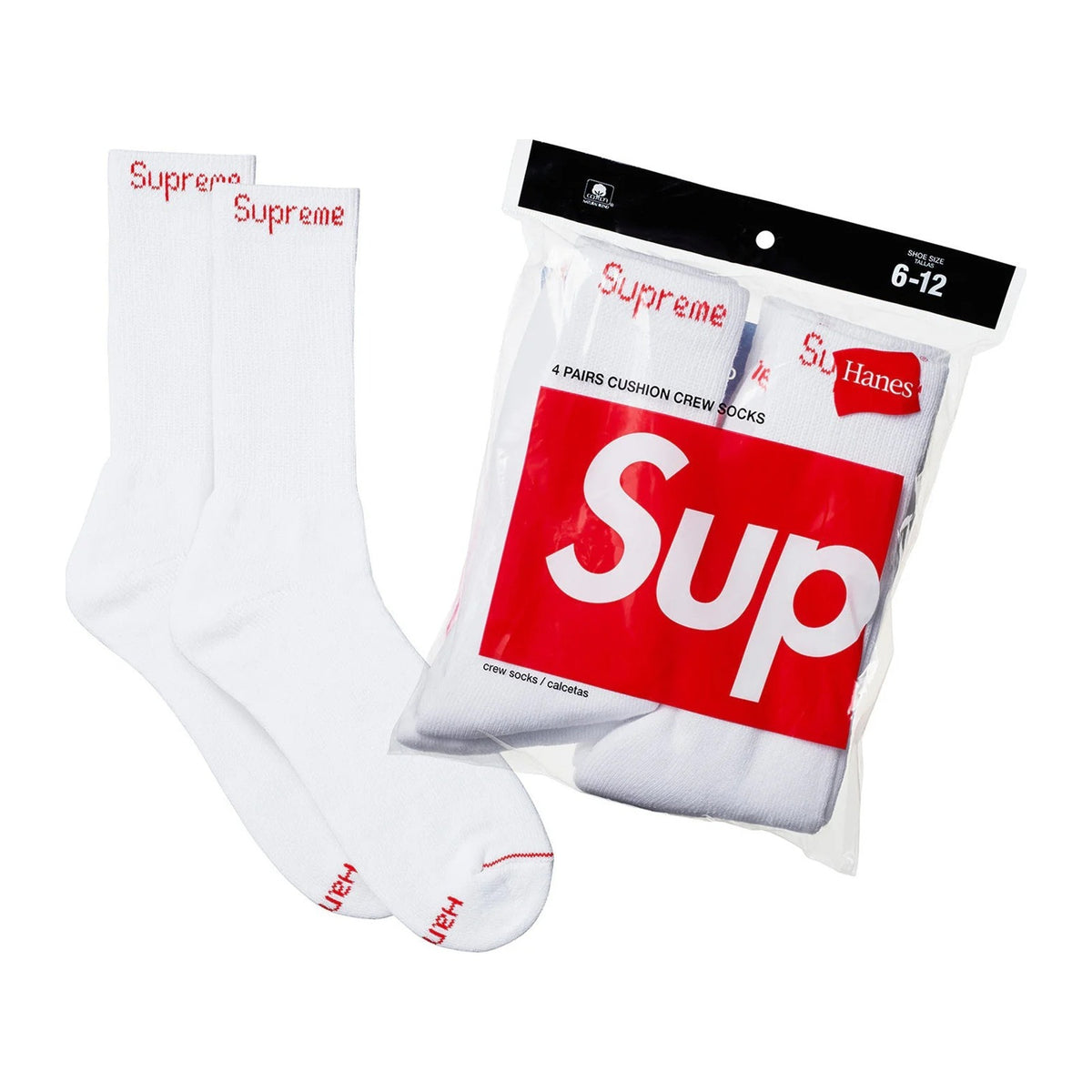 Supreme x Hanes Crew Socks — White, 4-pack
