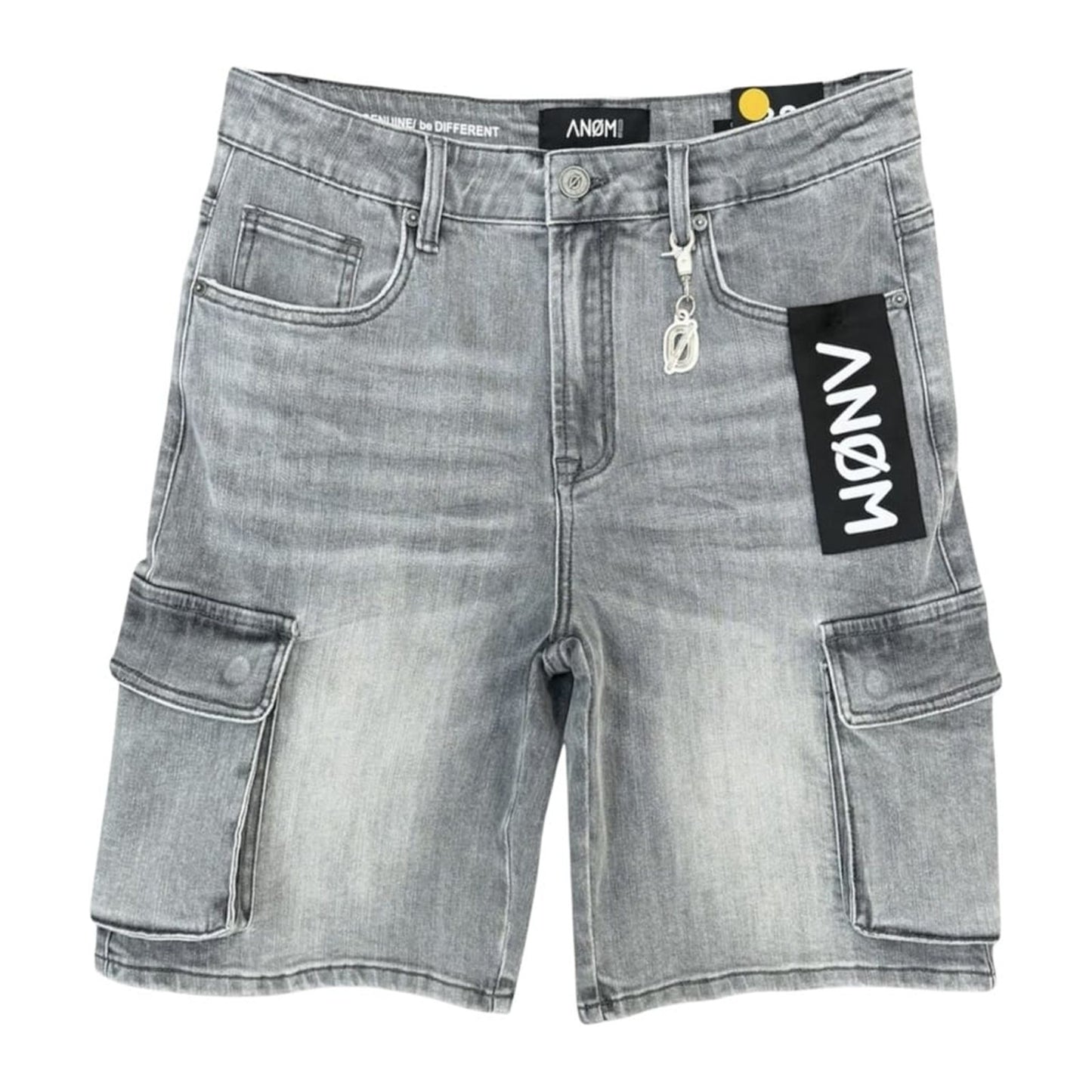 ANOM Yazan Cargo Denim Short — Light Grey Wash