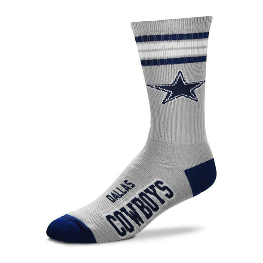For Bare Feet Dallas Cowboys 4-Stripe Deuce Crew Sock — Grey/Navy