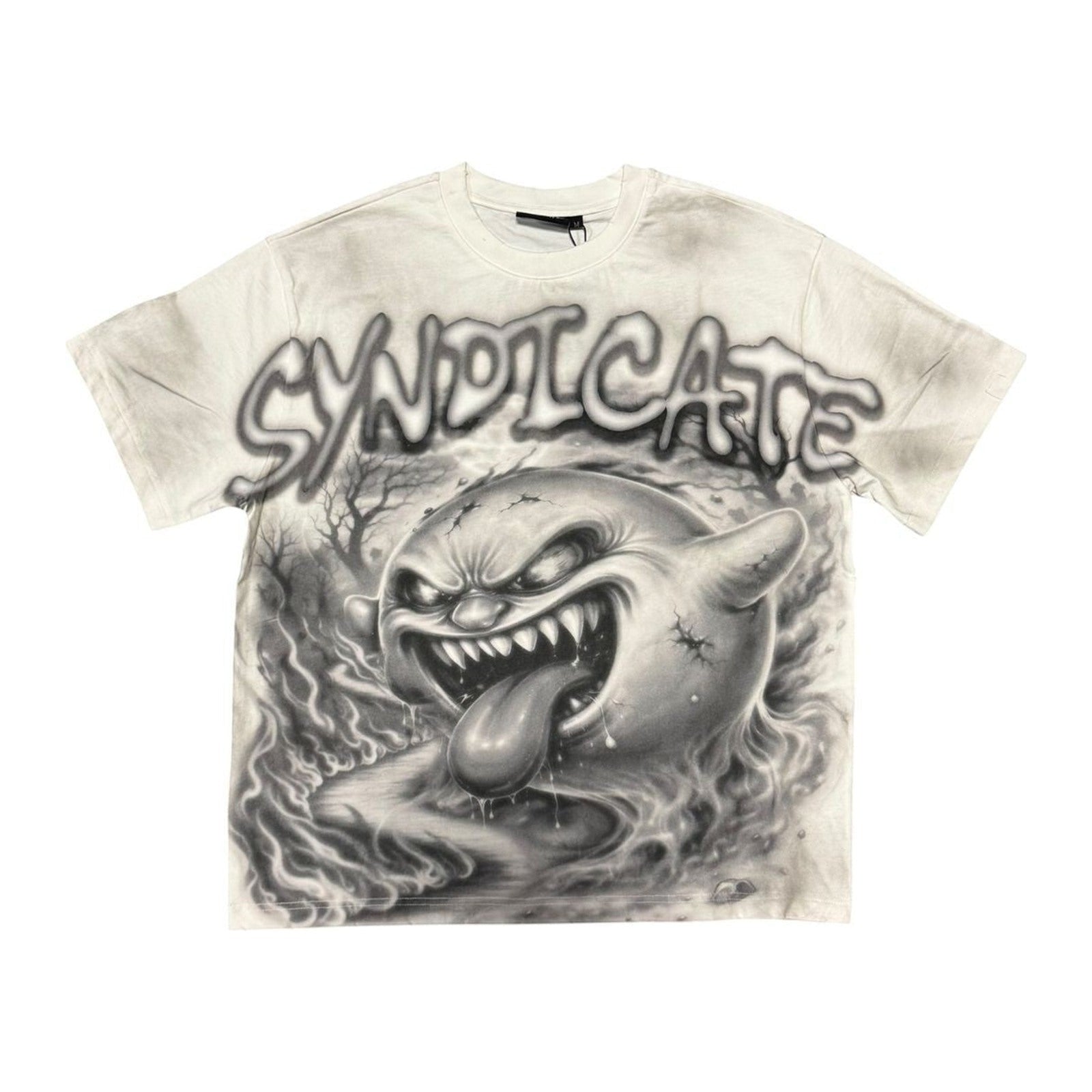 syndicate airbrush shark tee white