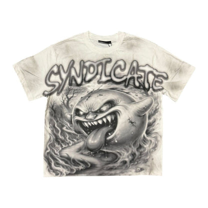 syndicate airbrush shark tee white