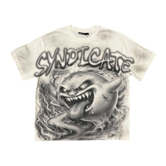 syndicate airbrush shark tee white