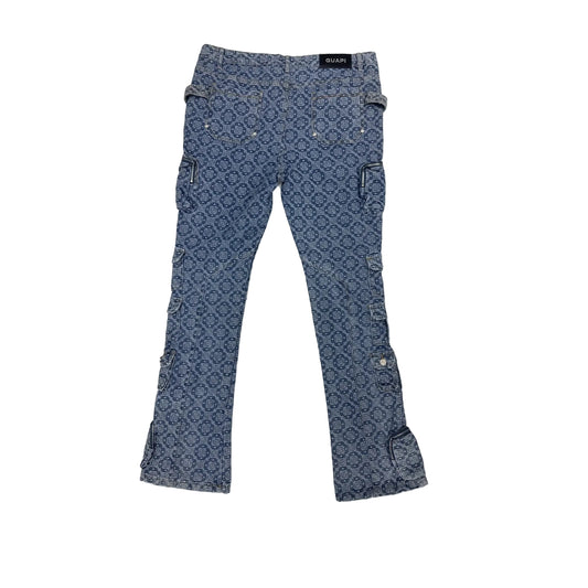 guapi monogram cargo flare jean blue