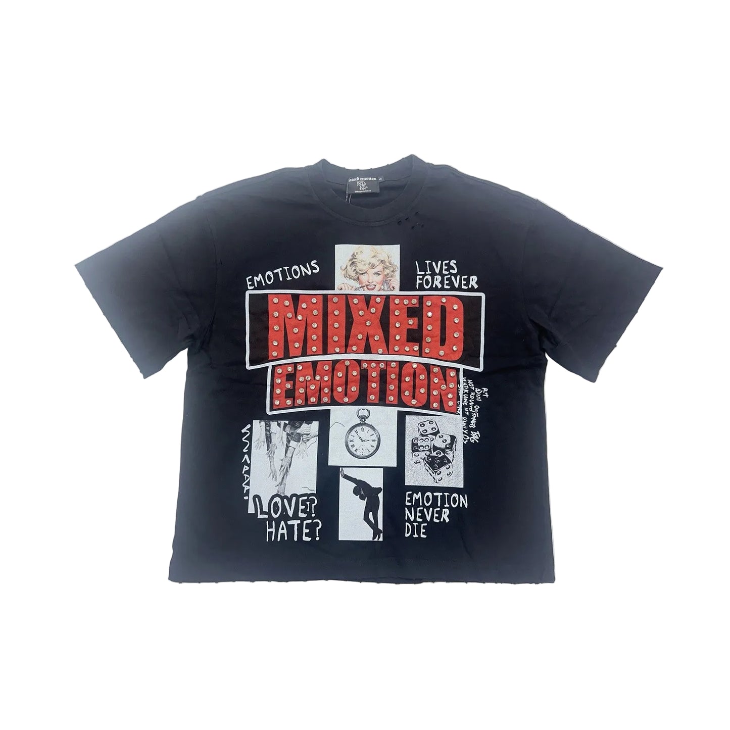 mixed emotion jeweled box logo tee black