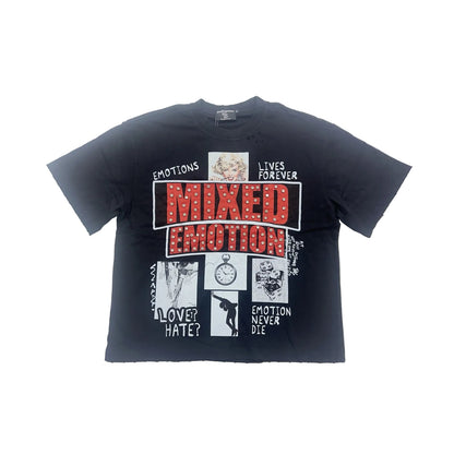 mixed emotion jeweled box logo tee black