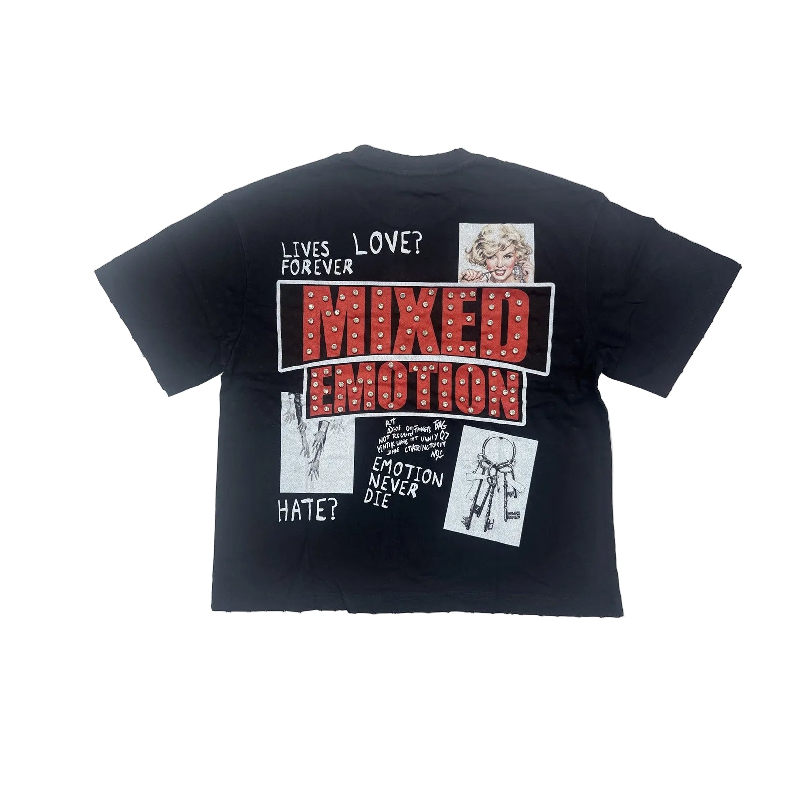 mixed emotion jeweled box logo tee black