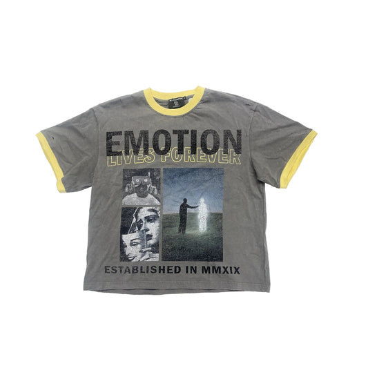 mixed emotion lives forever ringer tee grey yellow