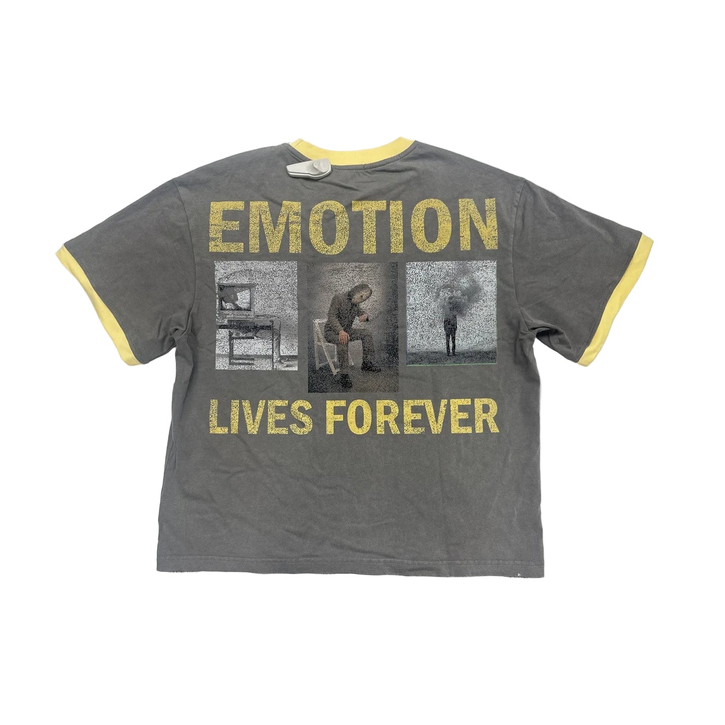 mixed emotion lives forever ringer tee grey yellow