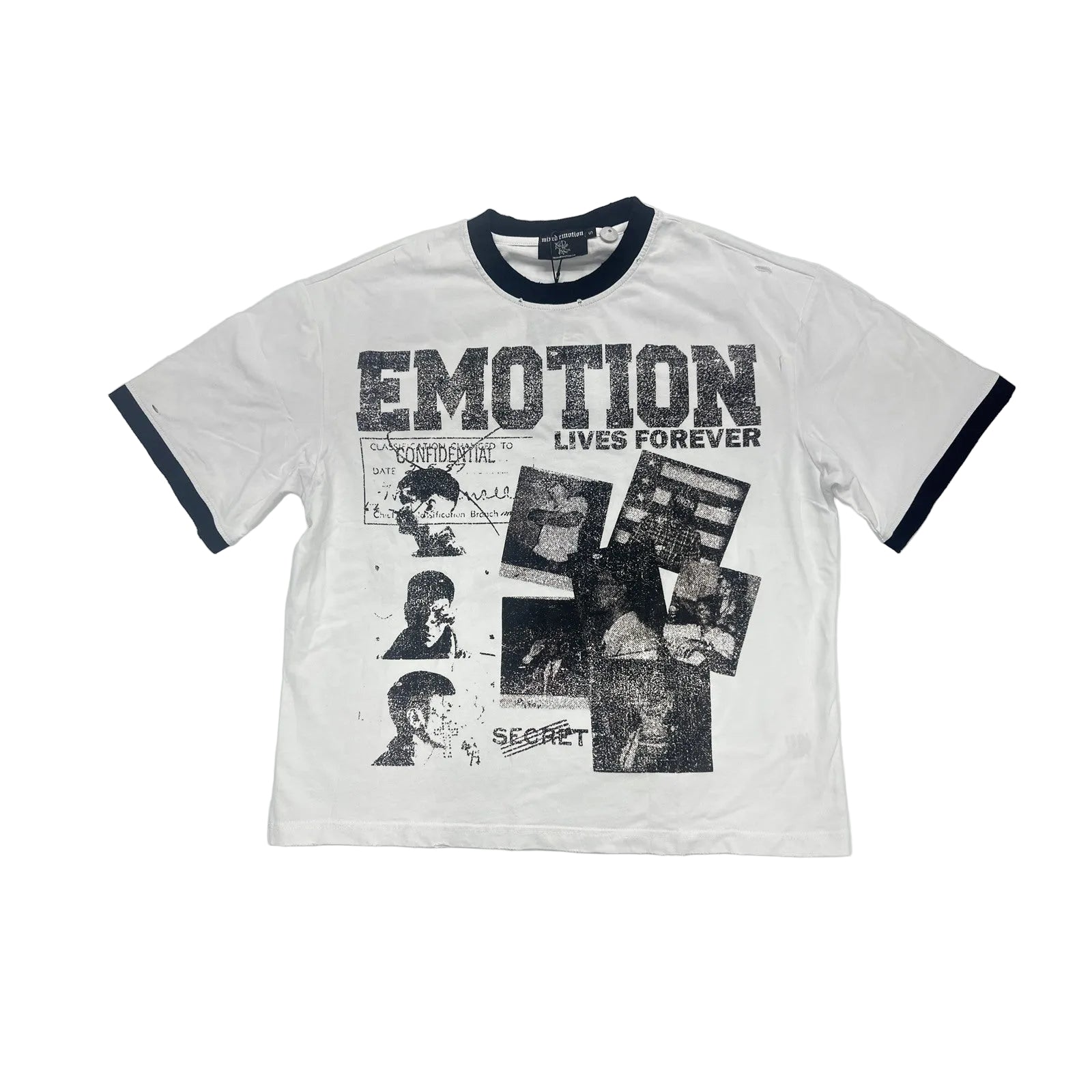 mixed emotion lives forever ringer tee white navy
