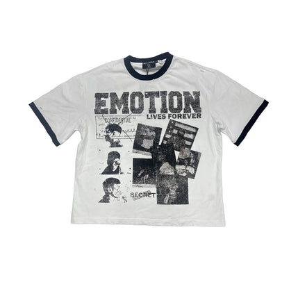 mixed emotion lives forever ringer tee white navy