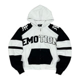 Mixed Emotion "Varsity" Zip Hoodie — White/Black