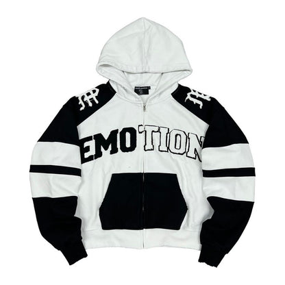 mixed emotion varsity zip hoodie white black