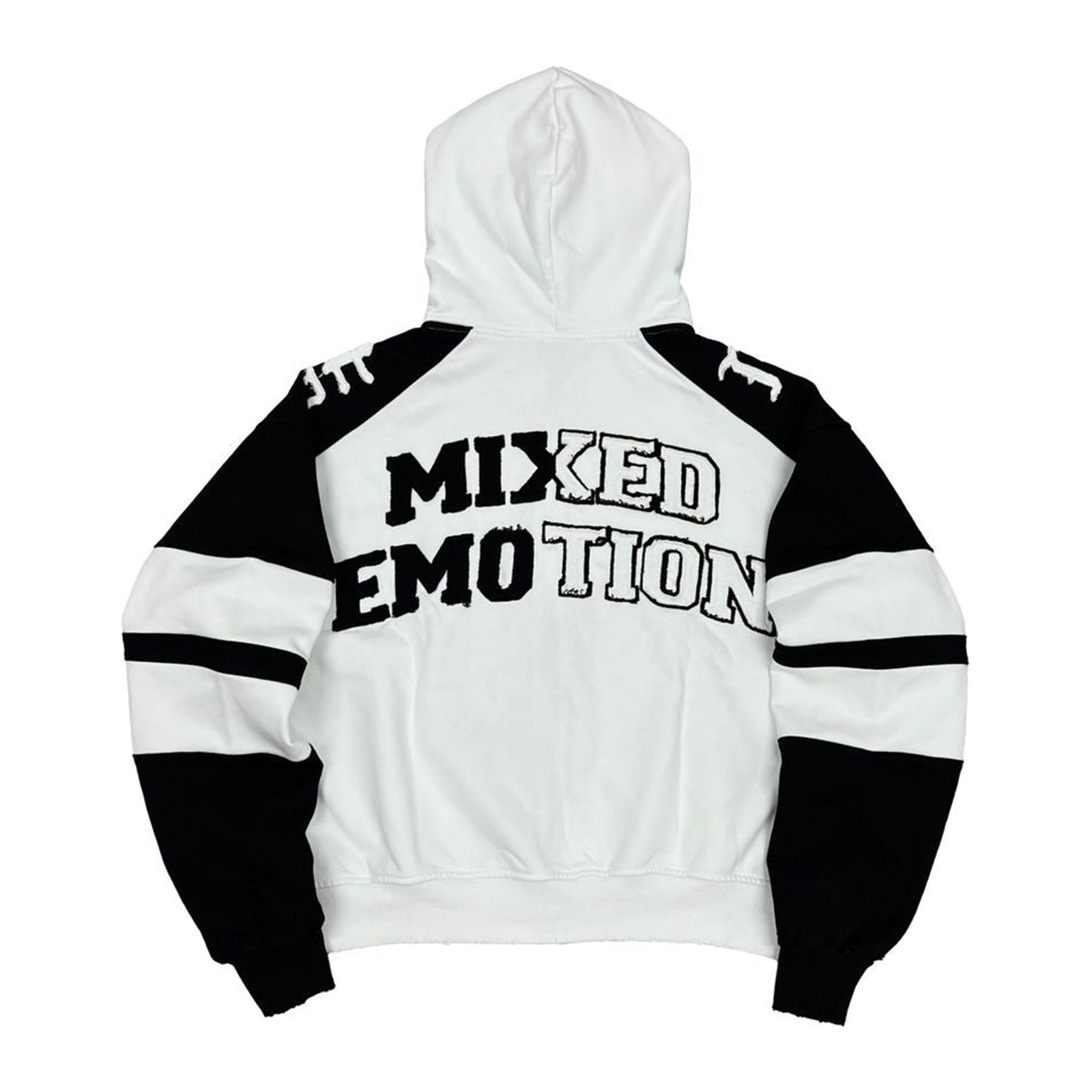 mixed emotion varsity zip hoodie white black