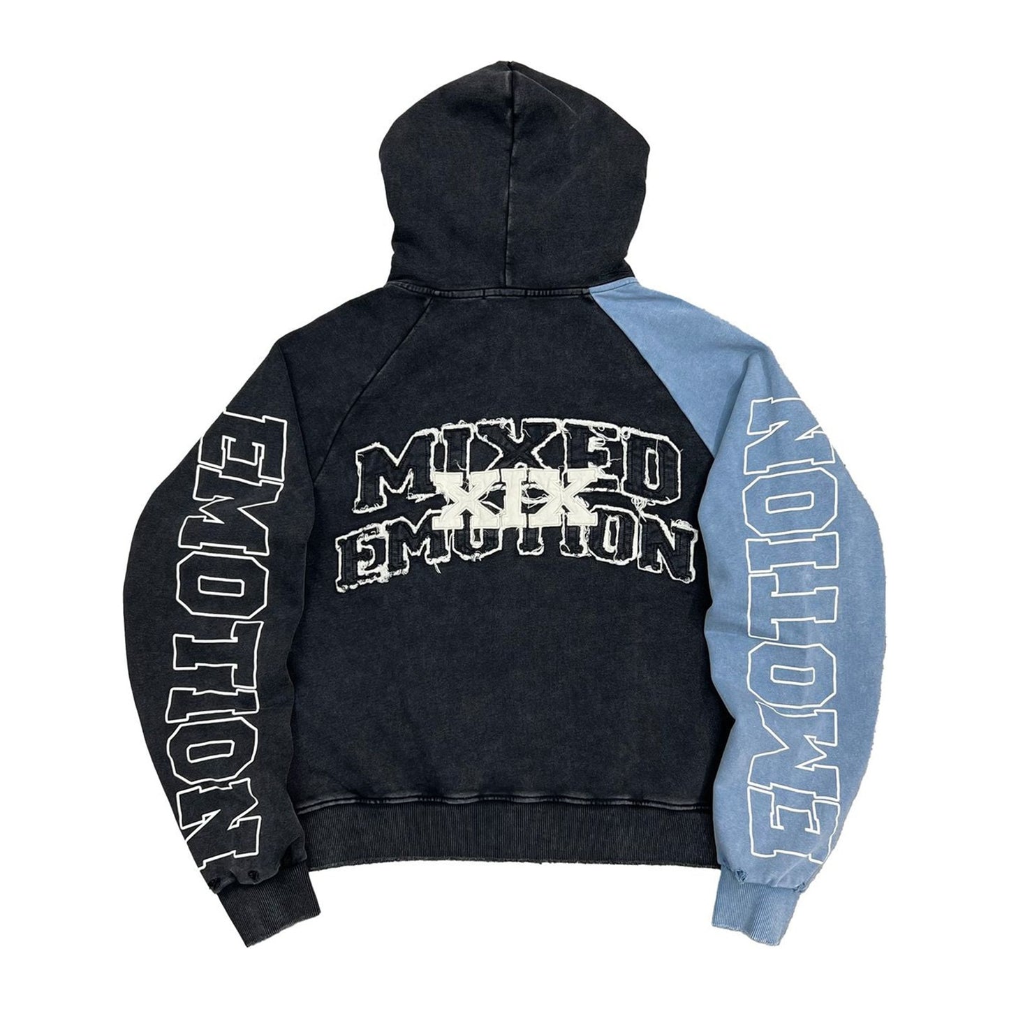 mixed emotion split decision zip hoodie black blue
