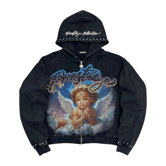 Prestige "Angel" Zip-Up Hoodie — Black Wash