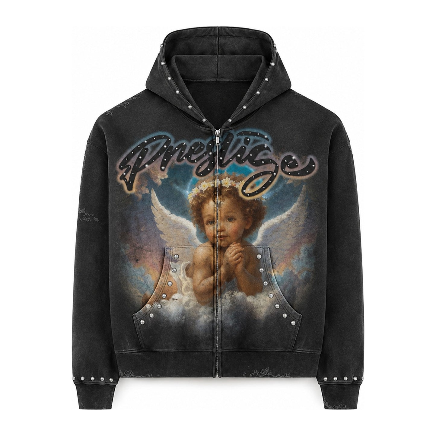 Prestige "Baby Angel" Zip-Up Hoodie — Black Wash