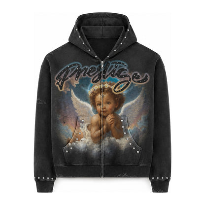 Prestige "Baby Angel" Zip-Up Hoodie — Black Wash