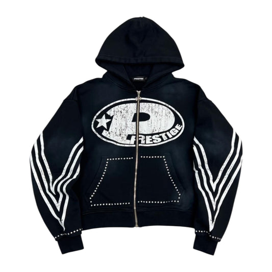 Prestige "P Logo" Zip-Up Hoodie — Black Wash