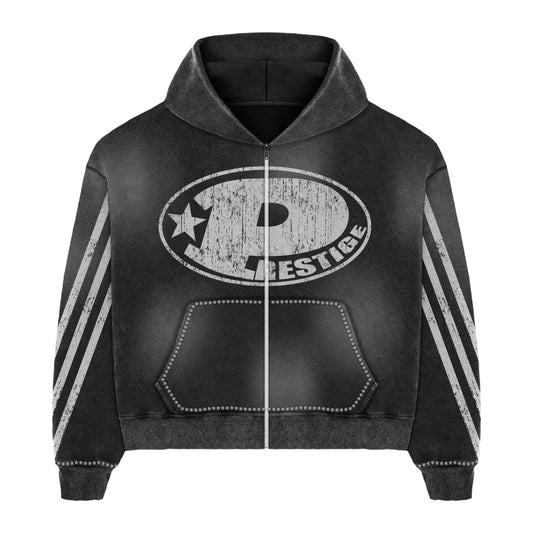 Prestige "Big P" Zip-Up Hoodie — Black Wash
