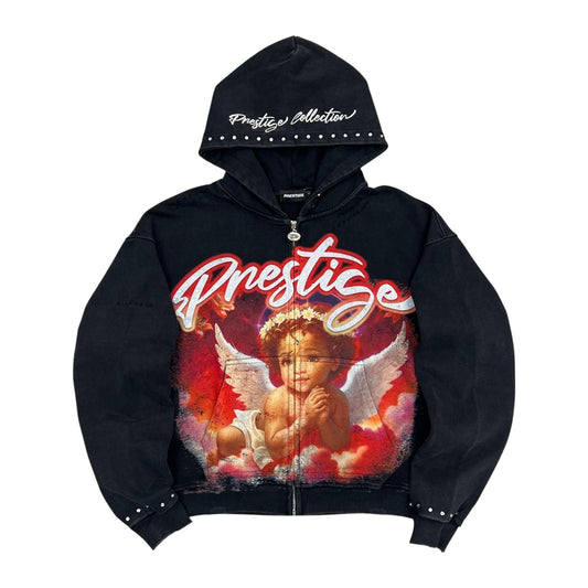 Prestige "Angel" Zip-Up Hoodie — Black & Red