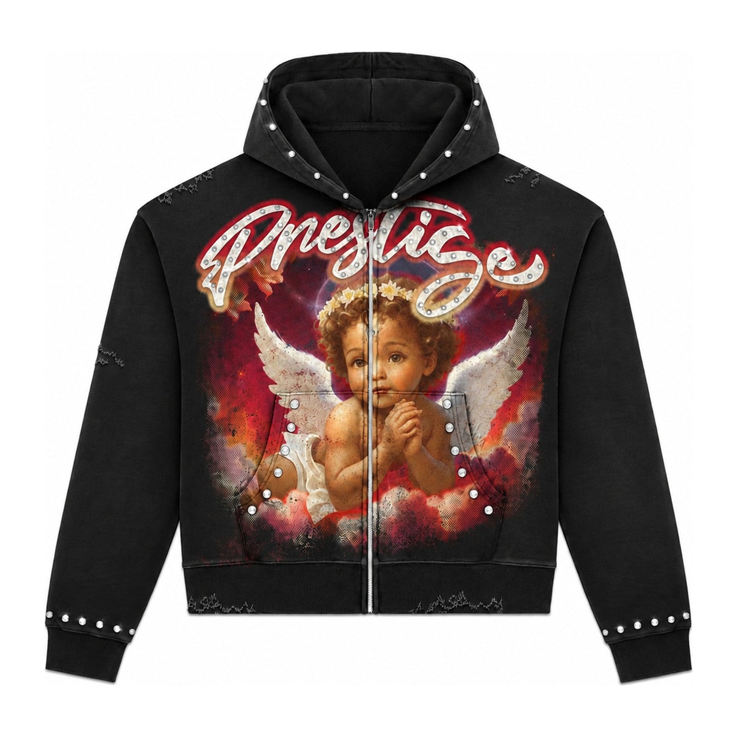 Prestige "Baby Angel" Zip-Up Hoodie — Black & Red