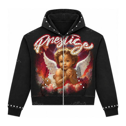 Prestige "Baby Angel" Zip-Up Hoodie — Black & Red