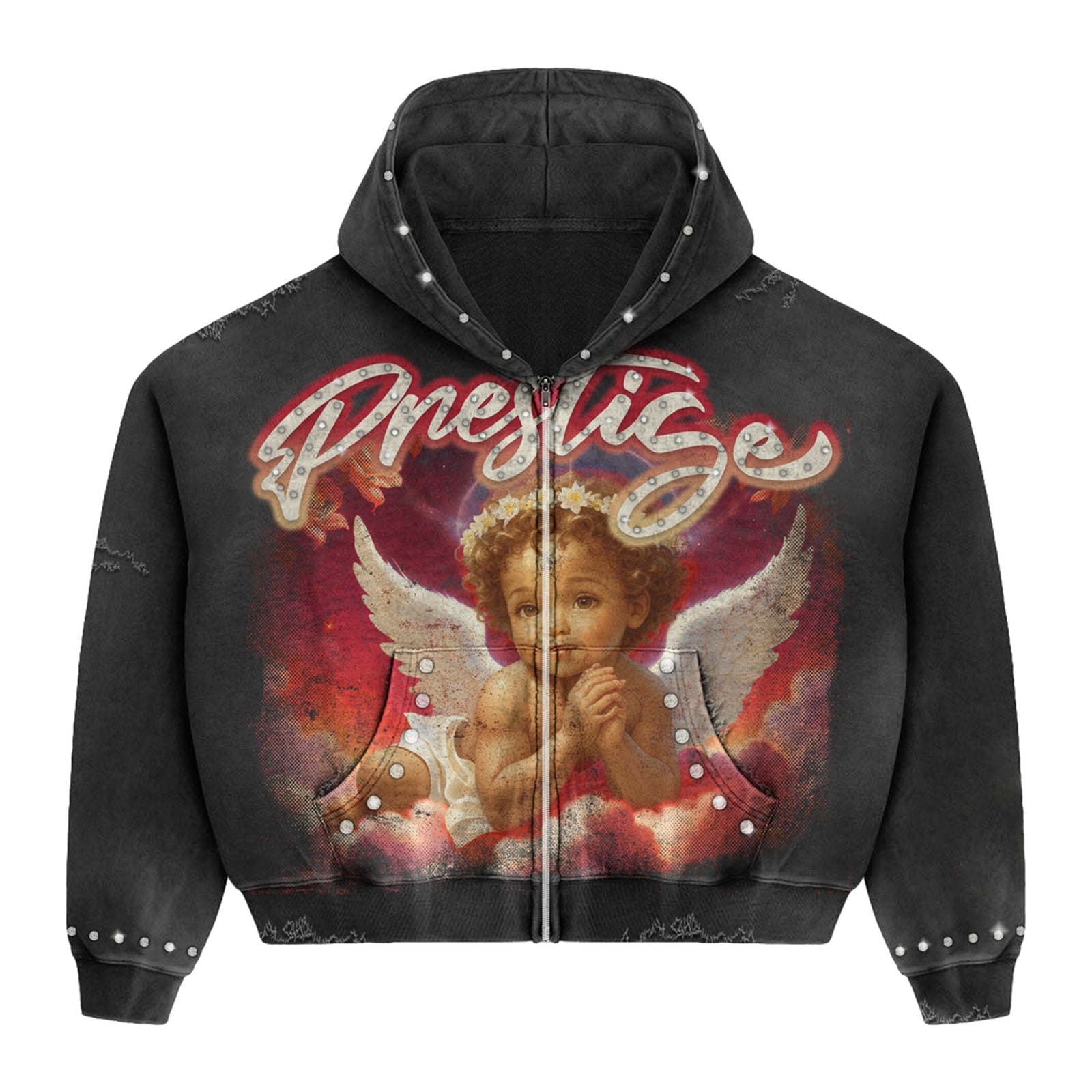 Prestige "Baby Angel" Zip-Up Hoodie — Black & Red — view 3