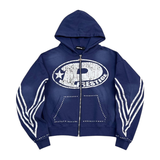 Prestige "P Logo" Zip-Up Hoodie — Blue Wash