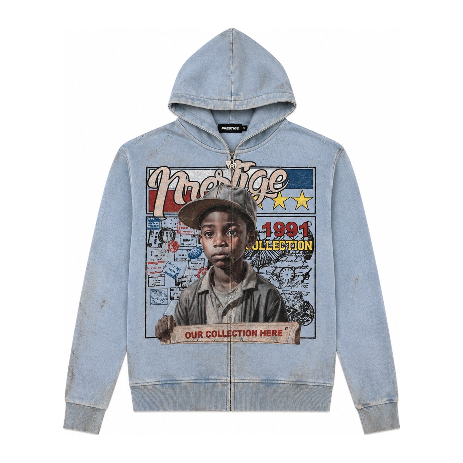 Prestige "Young General" Zip-Up Hoodie — Blue Wash