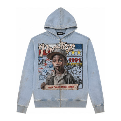 Prestige "Young General" Zip-Up Hoodie — Blue Wash