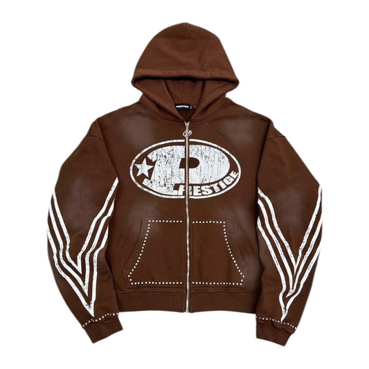 Prestige "P Logo" Zip-Up Hoodie — Brown