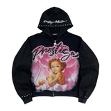 Prestige "Angel" Zip-Up Hoodie — Black & Pink