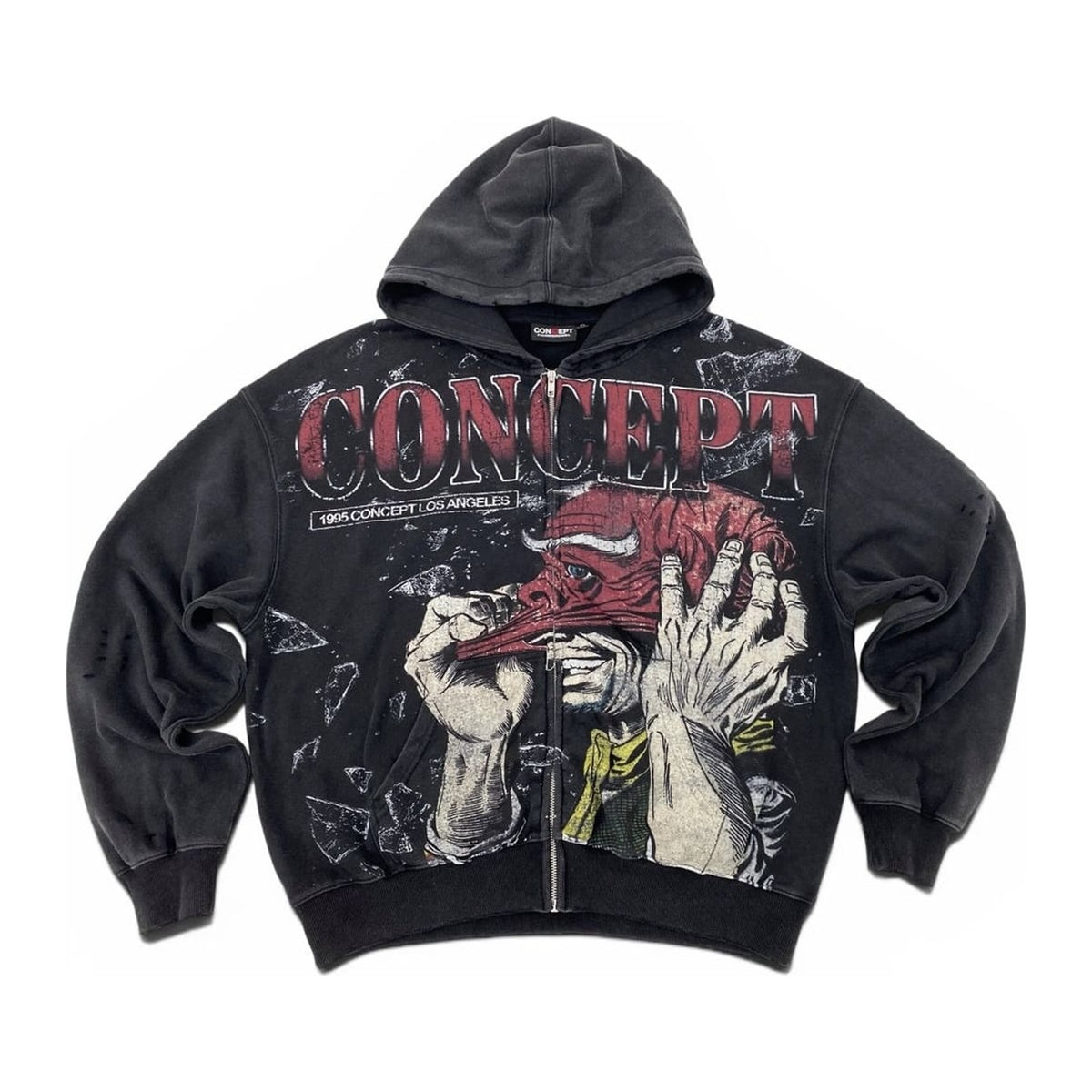 Concept LA "Facade" Zip-Up Hoodie — Black Wash
