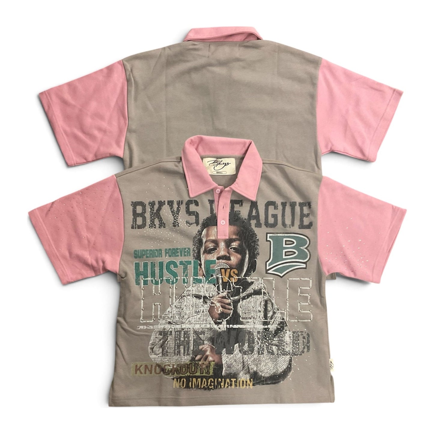 BKYS "Hustle Boy" League Polo — Grey & Pink