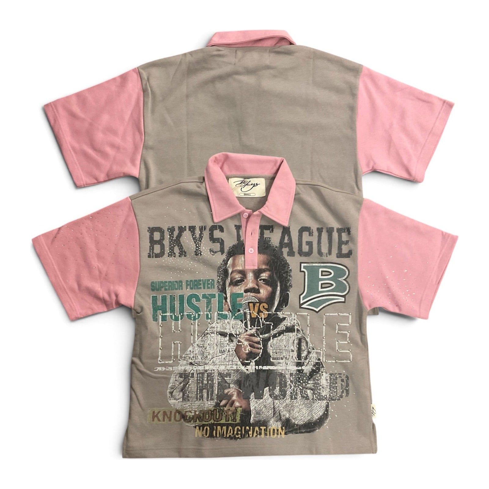 BKYS "Hustle Boy" League Polo — Grey & Pink