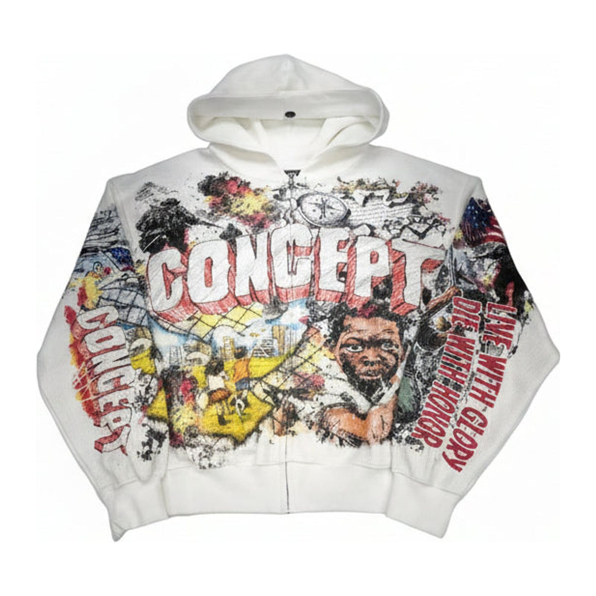 Concept LA "Honor" Zip-Up Hoodie — White