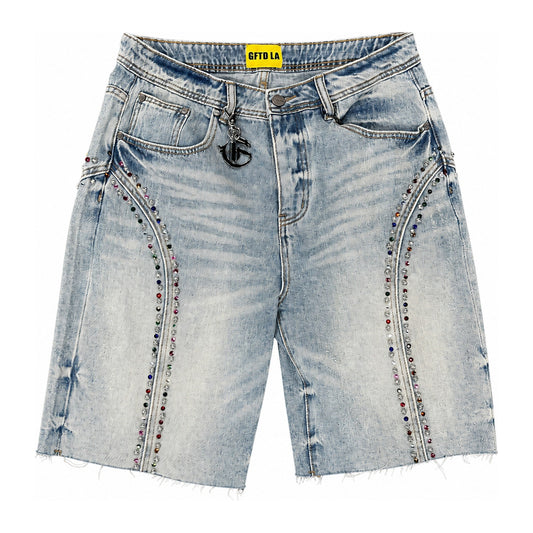 GFTD LA "Fisk" Rhinestone Jorts — Light Wash