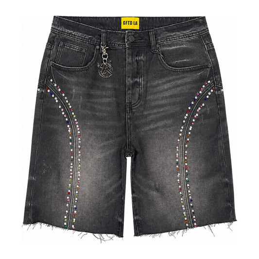 GFTD LA "Fisk" Rhinestone Jorts — Black Wash