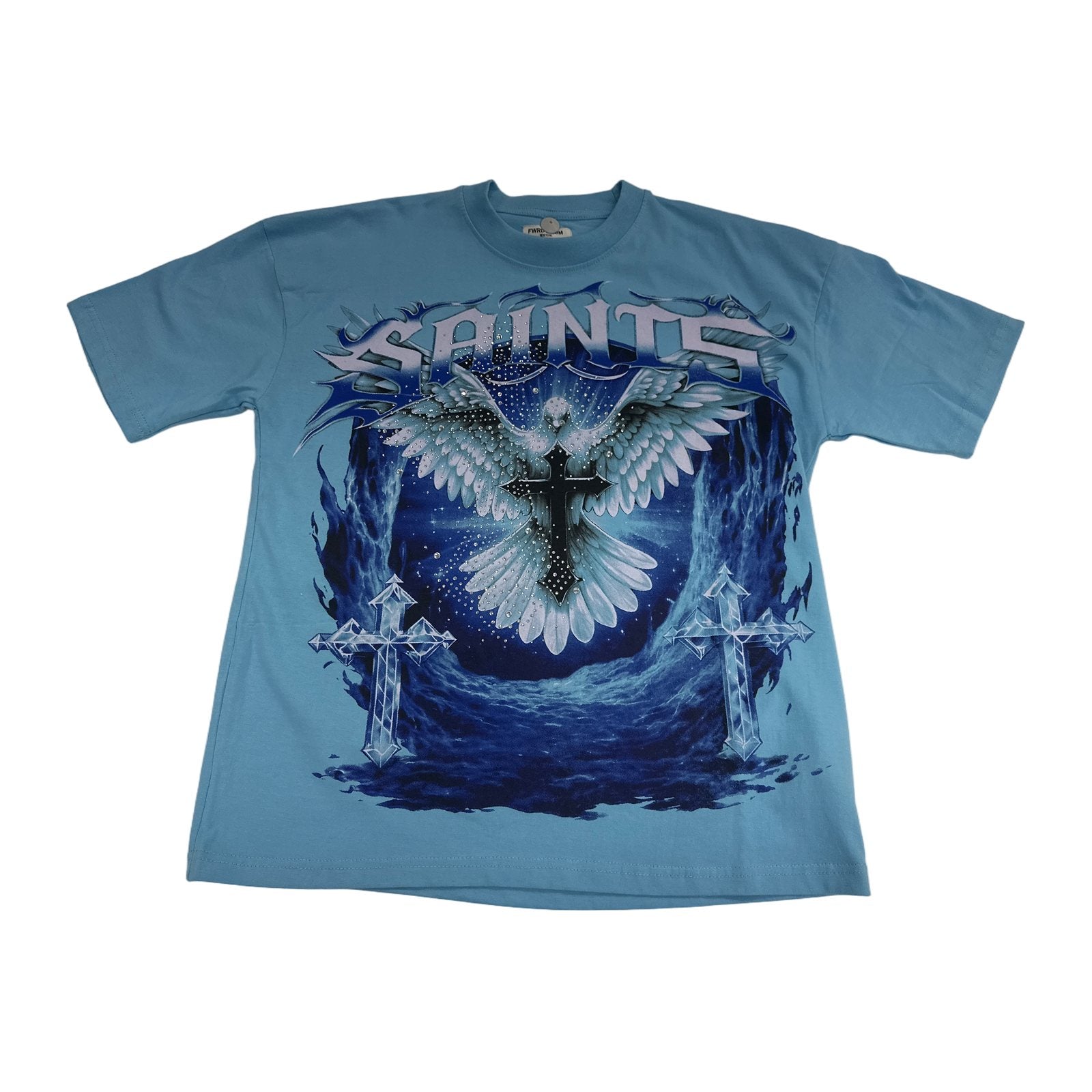 fwrd denim ny saints rhinestone tee carolina blue