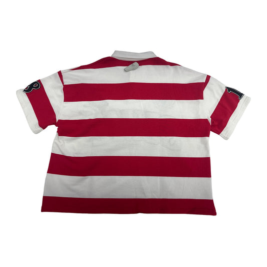sume rhinestone rugby polo red white stripe