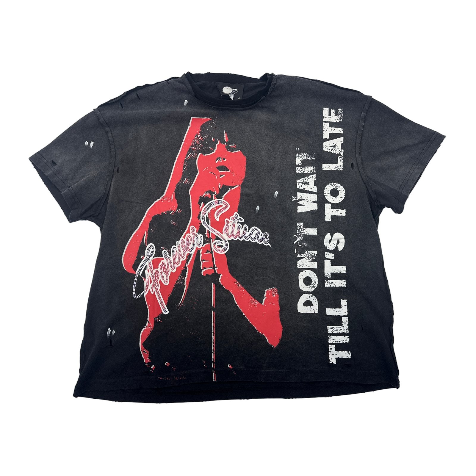 forever situated dont wait till its too late black wash tee