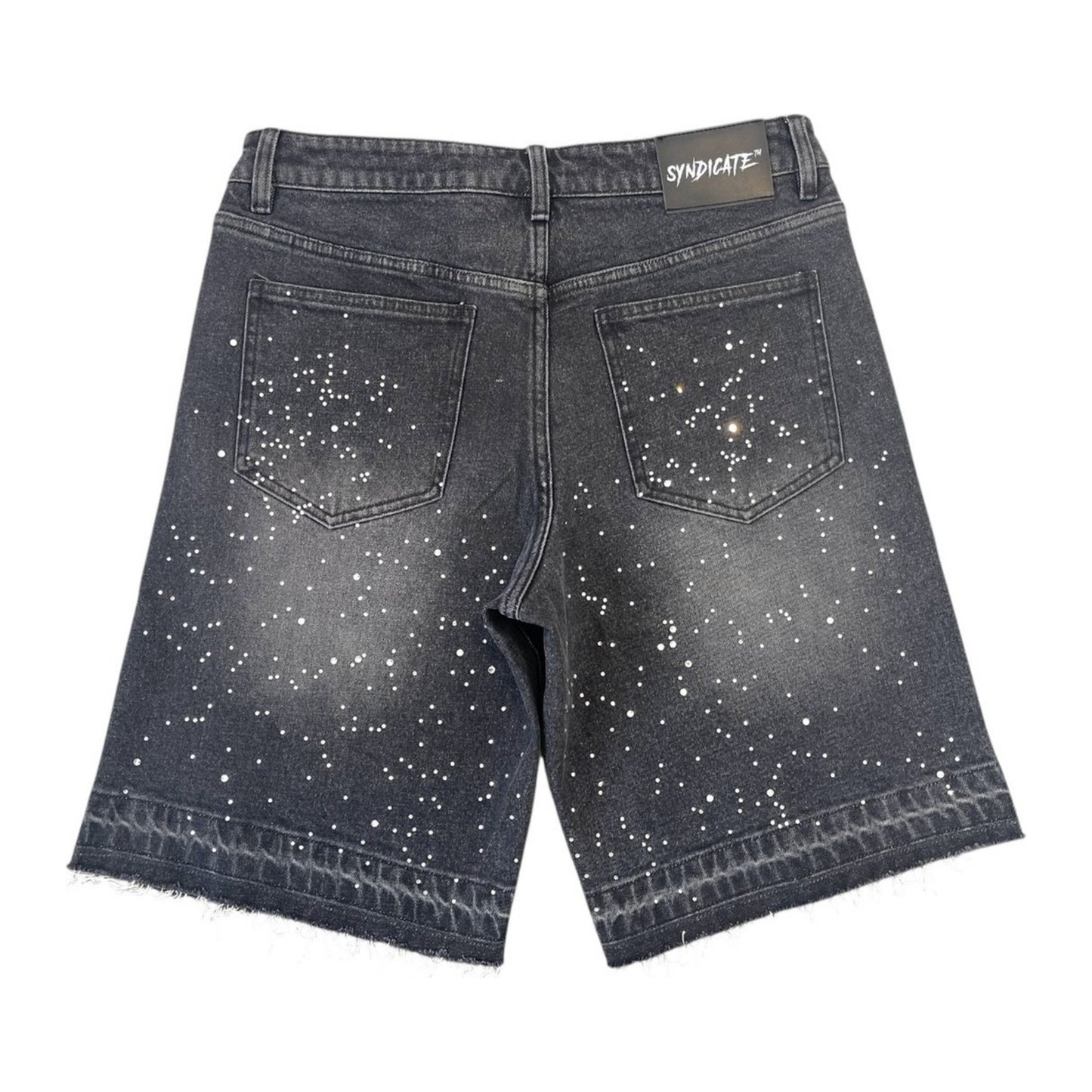 syndicate pearland rhinestone jorts black wash