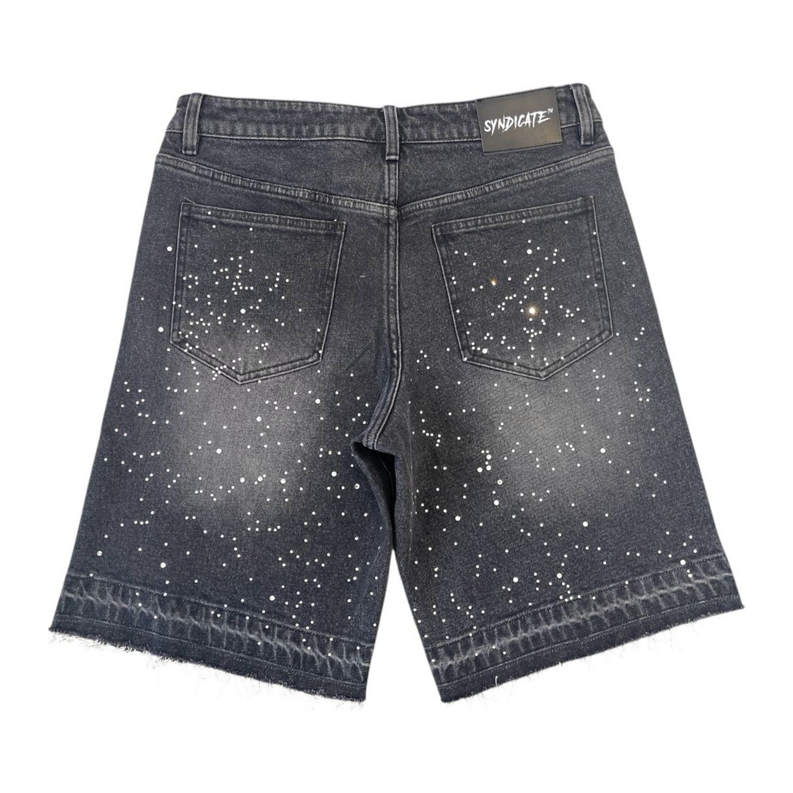 syndicate pearland rhinestone jorts black wash
