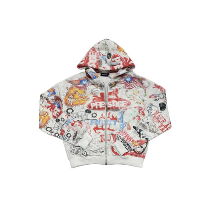 prestige no war today all over zip hoodie white