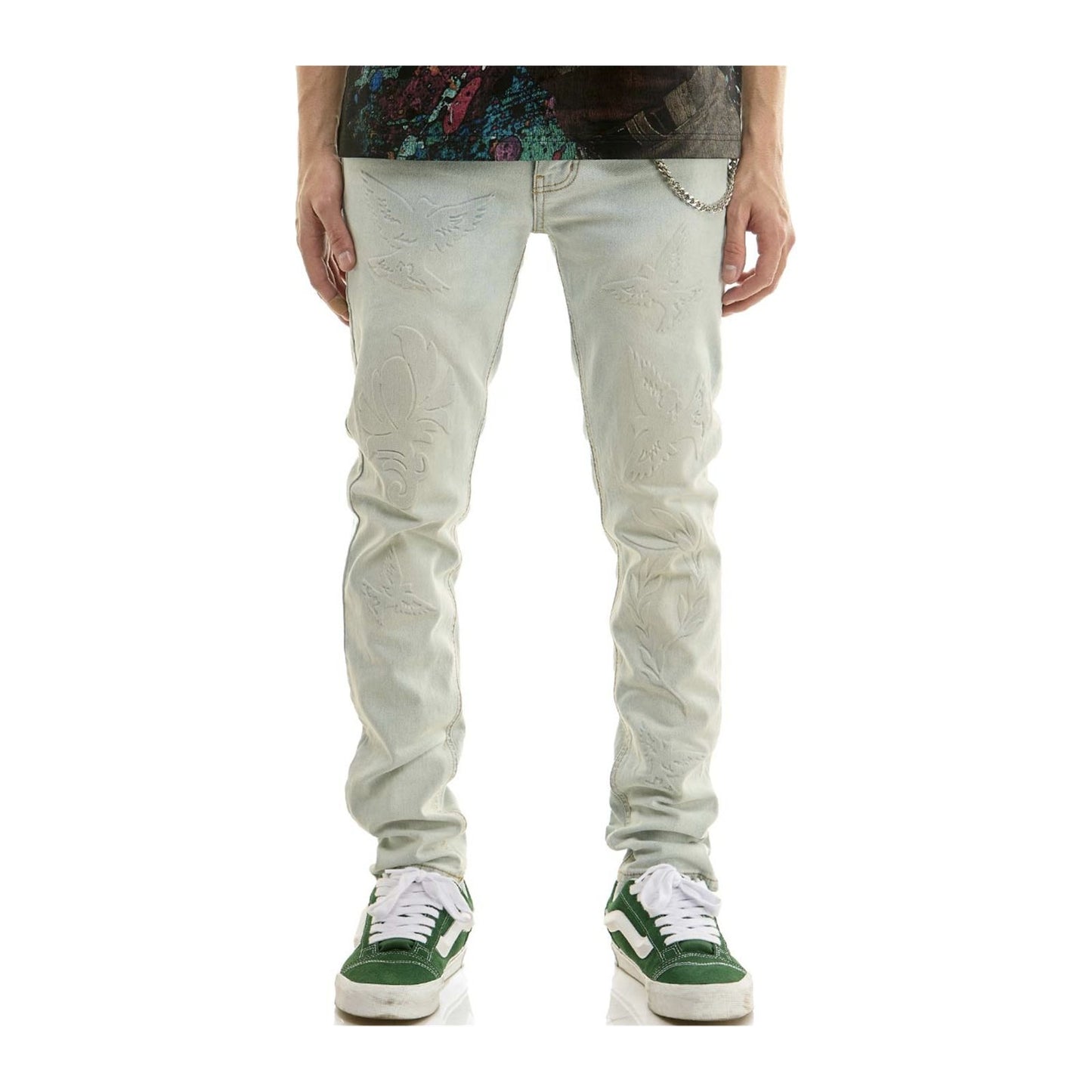 KDNK Laser Etch Skinny Jean — Light Blue