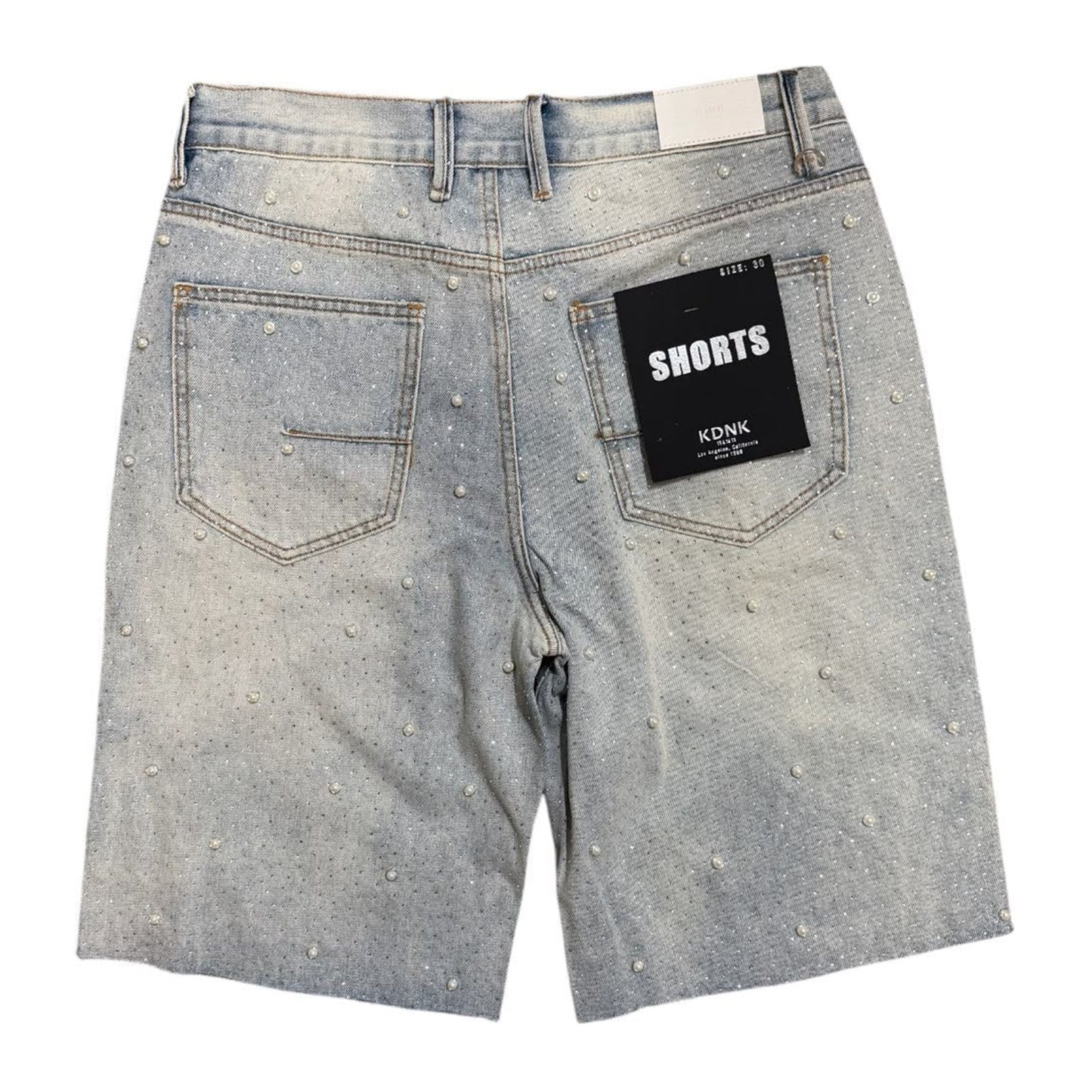 KDNK Blue Pearl Rhinestone Short — Blue, view 2