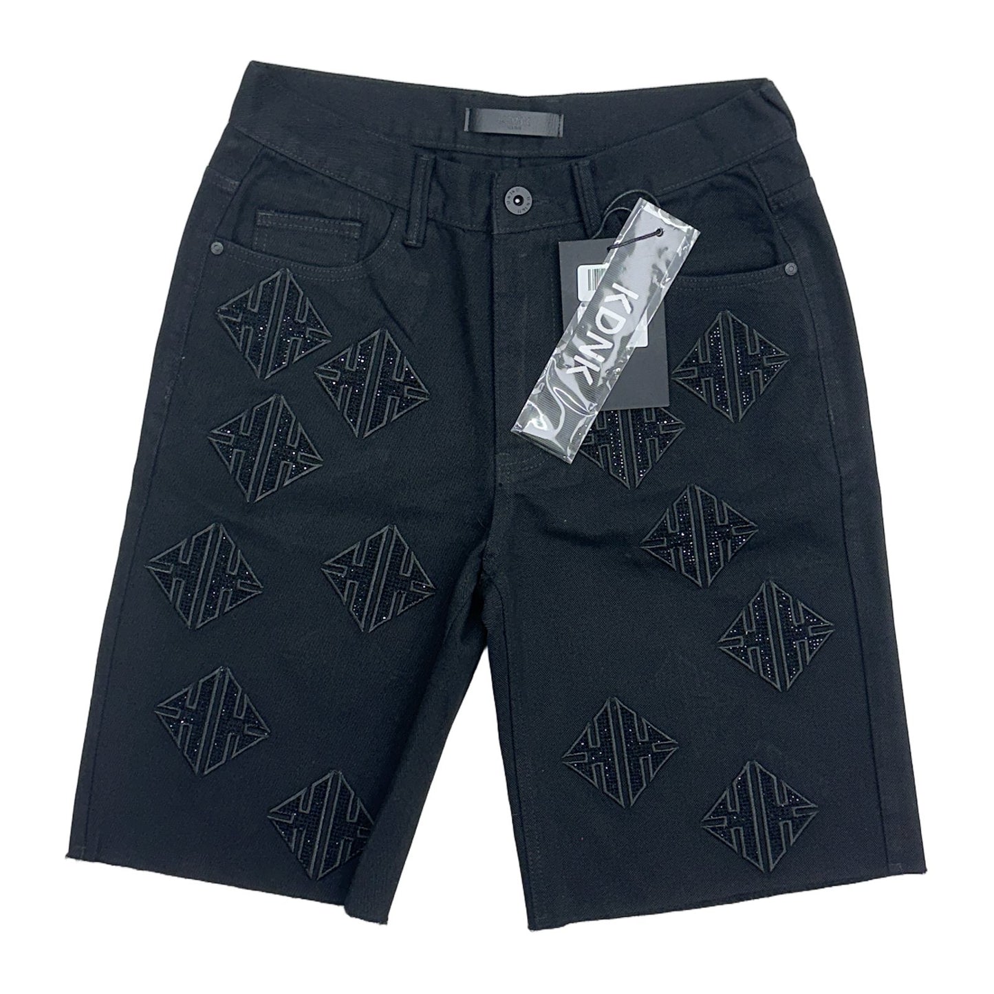 KDNK Rhinestone Diamond Denim Short — Black